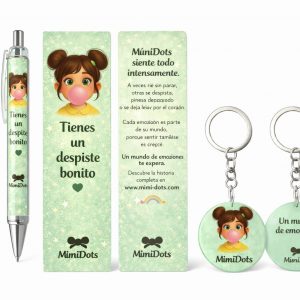 pack regalo mimidots bolígrafo + marcapáginas + llavero