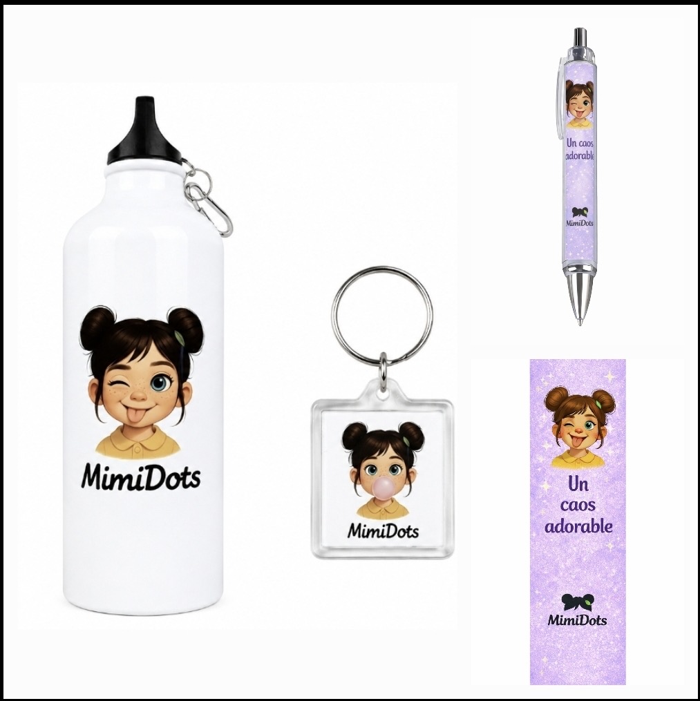 pack mimidots con botella, llavero, bolígrafo y marcapáginas pack mimidots con botella, llavero, bolígrafo y marcapáginas